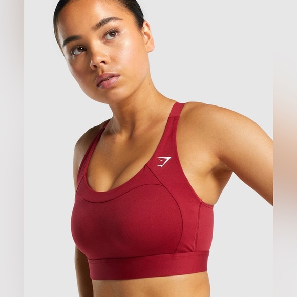 Gymshark Sports Bra Women's Size Medium Dark Red Racer Back Padded Mesh - Picture 3 of 10